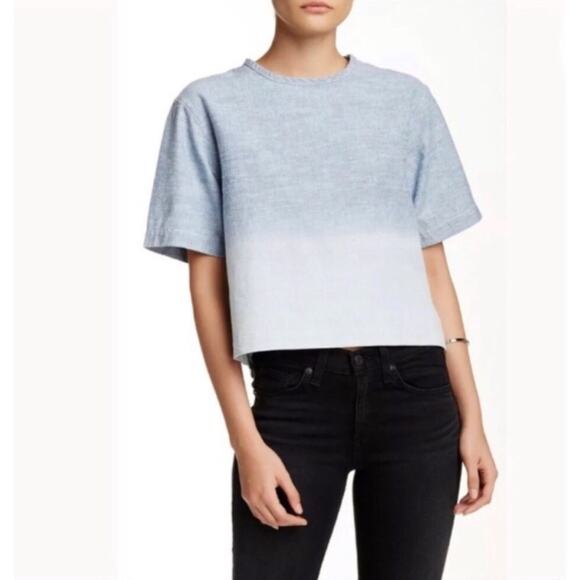 Rag & Bone Grimsby Ombré Short Sleeve Chambray Blue Top Exposed Back Zipper - Picture 2 of 11